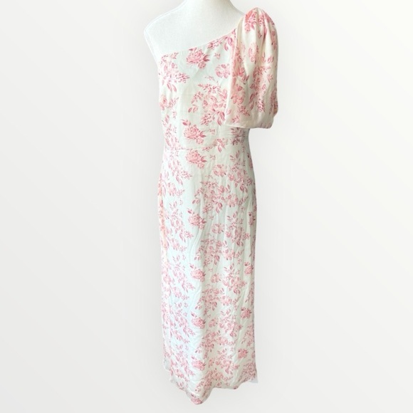 Sachin + Babi Chelsea One Shoulder Gown Sz 6 Rouge Rose Watercolor - Picture 4 of 10